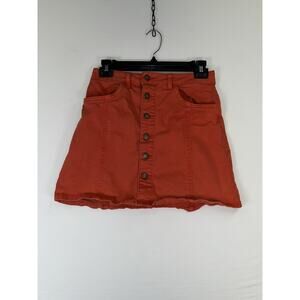 Copper Key Skirt Juniors Small Orange Denim A Line Mini Button Front Stretch